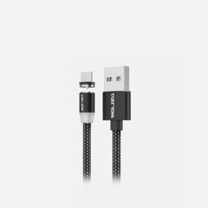 USLION 360 Degree Rotate Magnetic LED TPE Fast Charging Type-C, Micro-USB, 8Pin Data Cable - Black