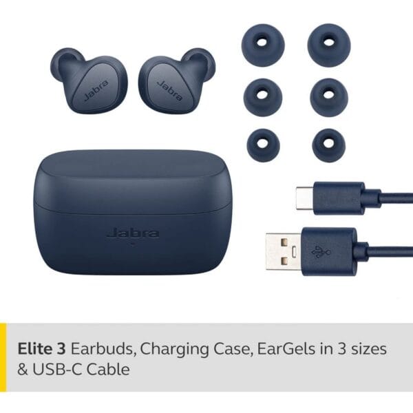 Jabra Elite 3 In Ear Wireless Bluetooth Earbuds - Noise Isolating True Wireless Buds with 4 Built-in Microphones for Clear Calls, Navy