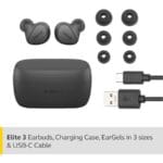 Jabra Elite 3 In Ear Wireless Bluetooth Earbuds - Noise Isolating True Wireless Buds with 4 Built-in Microphones for Clear Calls, Dark Grey