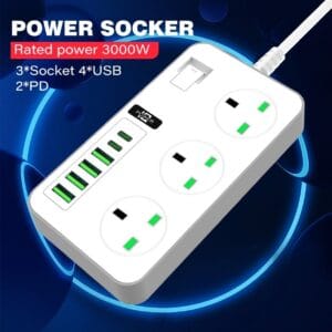 Power - Socket 2PD + 4 USB 3000W Extension Lead White